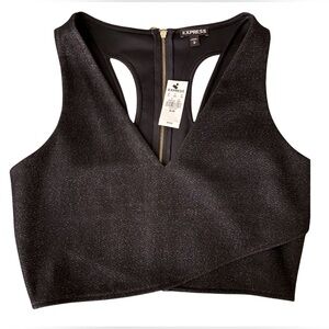 Express Shimmering Black Crop Top